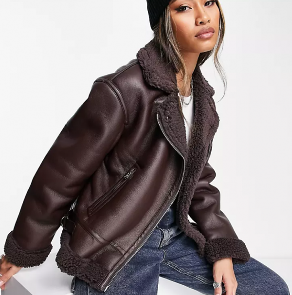 Jaket Aviator dengan Detail Ritsleting Tumpuk